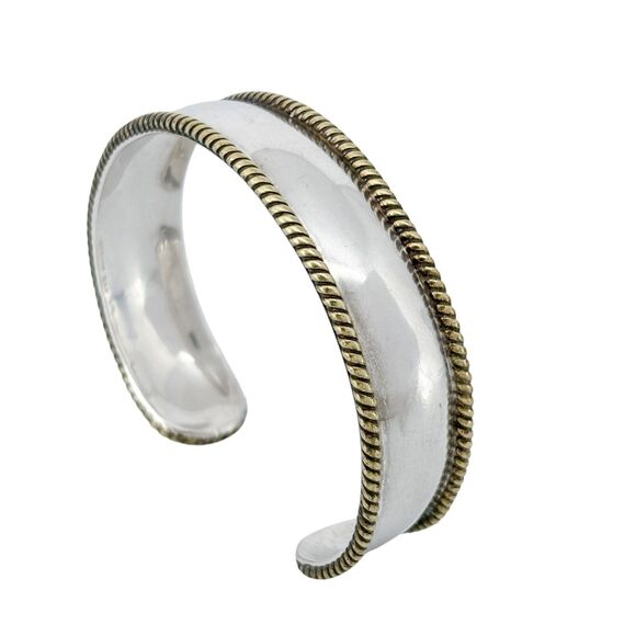 Vintage Mexico Laton Sterling Silver 925 Cuff Bracelet with Brass Accents 6.5" - Picture 5 of 10